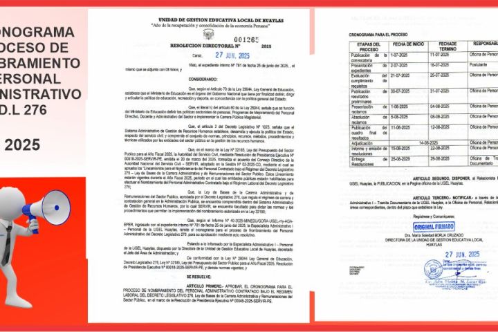 CRONOGRAMA DEL PROCESO DE NOMBRAMIENTO DEL PERSONAL ADMINISTRATIVO D.L 276 CRONOGRAMA DEL PROCESO DE NOMBRAMIENTO DEL PERSONAL ADMINISTRATIVO D.L 276